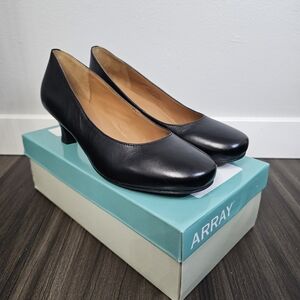 ARRAY Women's Black Leather Low Heel Pumps